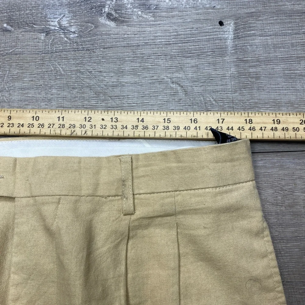 Trust Dress Pants Mens 38x26 Beige Linen Blend Pleated Wide Leg Casual Summer